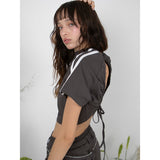 バックレースアップトラックトップ / BACK LACE-UP TRACK TOP - CHARCOAL