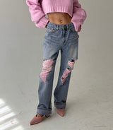 Pink Damage Wide Jeans
