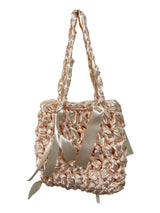 Satin sac cream & navy & magenta