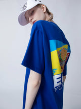 ハンバーガーTシャツ/[ENJOY YOUR MEAL] HAMBURGER 1/2 T-SHIRT_BLUE