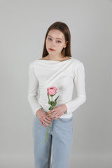 ドレープパフシャーリングTシャツ / Drape Puff Shirring T-shirt White