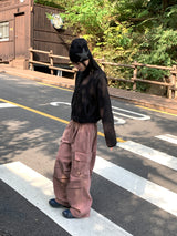 ラコベーシックストリングセミクロップフリースジップアップ