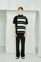 MOCK NECK HALF STRIPE KNIT T-SHIRT BLACK (6554118652022)