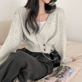 Off-Center Button Front Crop Cardigan