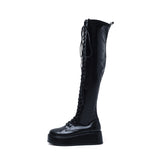 Platform Lace-Up Long Boots(Black)