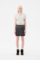 チェリーパターンメッシュミニスカート / CHERRY PATTERN MESH MINI SKIRT [BROWN]