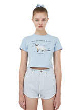 [i-ts21-002] CAT GUIDE CROP T-SHIRT SKY BLUE