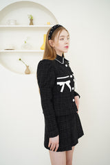 ツイードパールカチューシャ/tweed pearl hairband black
