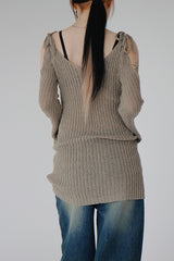 リボンオープンショルダーニット / Ribbon Open Shoulder Knit (4color)