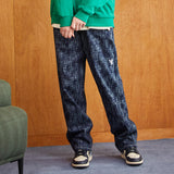 3D Monogram Rain Washing Slub Denim Pants Blue