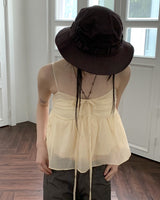 リンティーシフォンリネンフレアホルターリボンストラップノースリーブ / Linty chiffon linen flare holter ribbon strap sleeveless