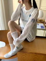 Dimu Air Mesh Blockcore Print Long Sleeve T-Shirt