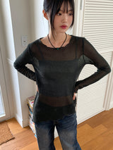 Tito diagonal pleated two-tone long sleeve knit