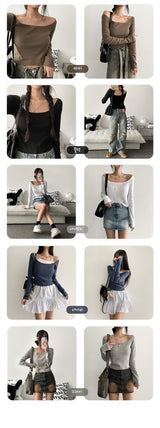 Shirt Square Neck Basic Long Sleeve Tee