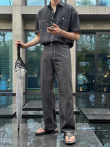 Moment raw material denim short-sleeved shirt (3 colors)