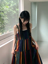 Horner Hippie Bohemian Striped Sleeveless Long Dress