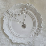 Heart Locket Layered Pearl Choker Necklace - Silver ver.