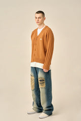 RAGLAN PATTERN BOOKLE CARDIGAN - BRICK