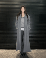 [UNISEX] Wool back button maxi long coat (Gray)