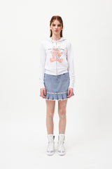 ウィッティバニースピリットグラフィッククロップフーディージップアップ / WITTY BUNNY SPLIT GRAPHIC CROP HOODIE ZIP UP [WHITE]