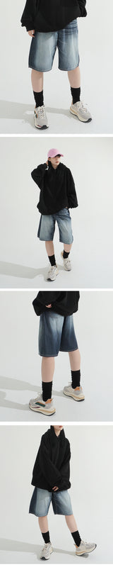 Grayish Washing Skater Half Pants