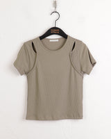 Picto layered shoulder split short sleeve T-shirt