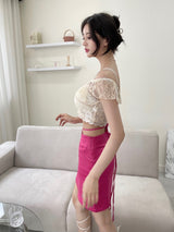 シロキ―ストラップミニスカート/107. Silky strap mini sk (black, pink)