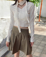Tory V-neck Shirring Pleated Cropped Long-Sleeved T-shirt