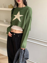 Limu Green Star Crop Knit