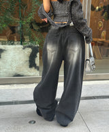 dark blue string wide pants