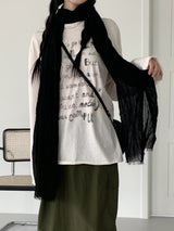 スプリングリネンプリーツロングスカーフマフラー / Spring Linen Pleated Long Scarf Muffler