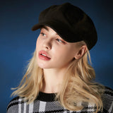 embroidery newsboy cap BLACK