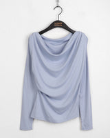Toen drape shirring off-shoulder long sleeve t-shirt