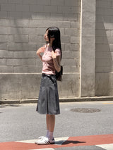 ハイロットベルトプリーツミディスカート/ Hirot Belt Pleated Midi Skirt