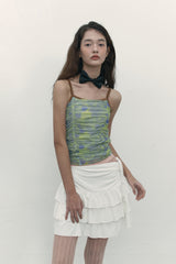 GRAPHIC LAYERED SHIRRING SLEEVELESS [LIME]