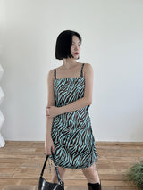 サテンゼブラシャーリングドレス/Satin Zebra Shirring Dress (2color)