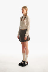 スモールチェリーツートンケーブルクロップニット／SMALL CHERRY TWO-TONE CABLE CROP KNIT [LIGHT BEIGE]