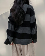 (UNISEX) エバーストライプニットフード