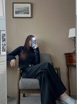 Belted semi bootcut slacks