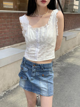 ランディビンテージレースパンチングインシジョンボタンスリーブレス/Randi vintage lace punching incision button cuff