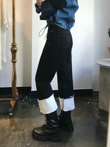 セミワイドフィットデニムパンツ/SEMI WIDE FIT BLACK+WHITE DENIM PANTS [17723]