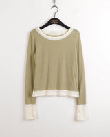 Ann's layered color combination round long-sleeved warmer T-shirt