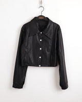 [MADE] Lawson wide collar slim crop crack leather leather jacket