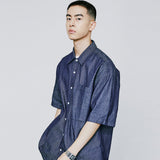 フロントシームウォッシュドデニムシャツ / FRONT SEAM WASHED DENIM SHIRT INDIGO