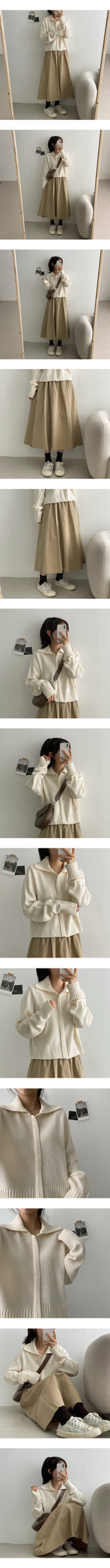 サネデイリーカラーニットジップアップ / Sanne Daily Collar Knit Zip-Up