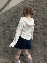 ワッフルカットアウトダイアゴナルニットフード / Waffle cut diagonal knit hood