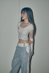 ストリングサークルクロップトップ/string circle crop top - white melange