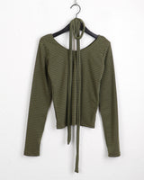 [Muffler set] Tyuji striped round long sleeve t-shirt