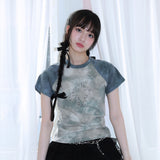 0 7 タイダイクロスTシャツ / 0 7 tie-dye cross t-shirt - BLUE GREY
