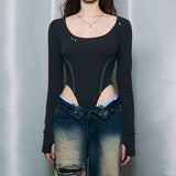 Line Stitch Bodysuit [Charcoal]